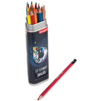 Bruynzeel Colored Pencil Sets - Triangular tube of 18 pencils shown open with red pencil removed
