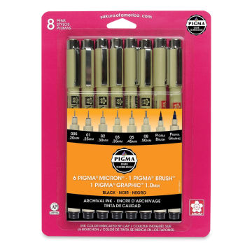 Sakura Pigma Micron Pens - Set of 8, Black, Extra Fine and Fine Assorted Sizes