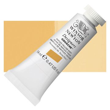 Open in modal - Winsor & Newton Designers Gouache - Naples Yellow Deep, 14 ml tube and swatch