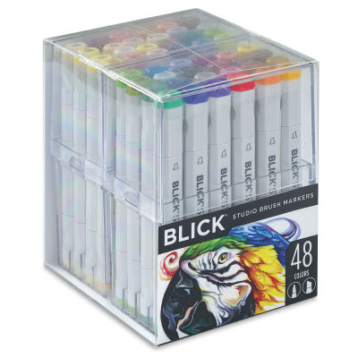 Blick Studio Brush Markers - Set of 48 Assorted Colors. Front of package.