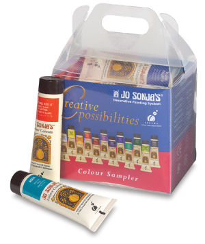 Jo Sonja's Artist Acrylics - Creative Sampler , Set of 12 Colors, 20 ml, Tubes (Two tubes shown with packaging)