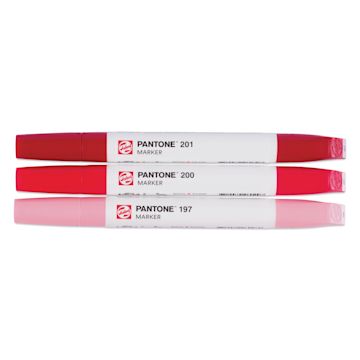 Open in modal - Pantone Dual Tip Markers - Red, Set of 3, markers laid out with cap on