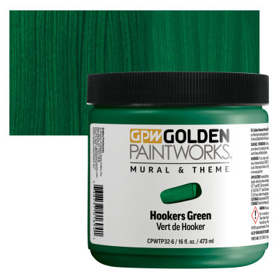 Golden Paintworks Mural and Theme Acrylic Paint - Hookers Green, 16 oz, Jar with swatch
