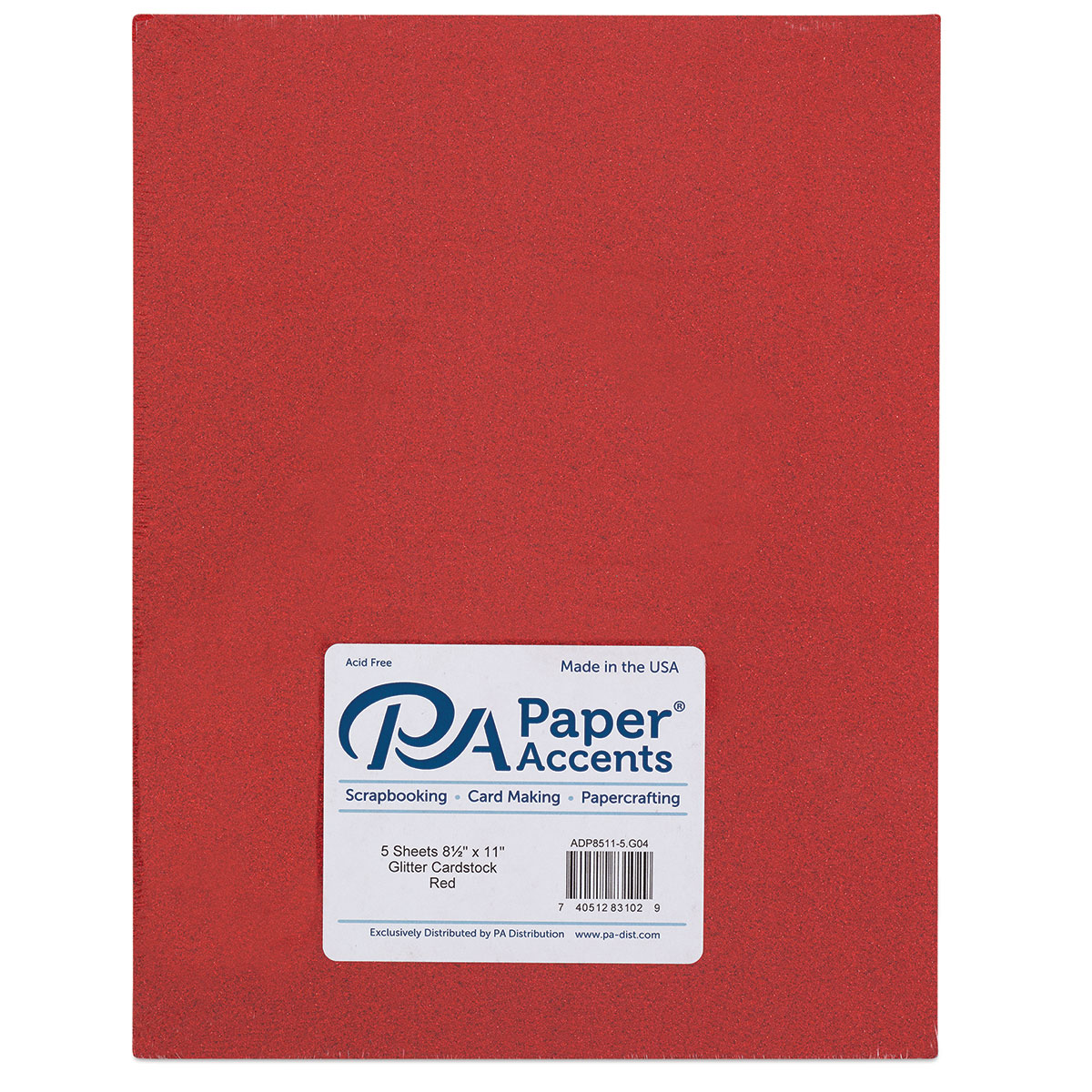 Paper Accents Glitter Cardstock - Red, 8-1/2 x 11, Pkg of 5 Sheets 
