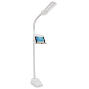 OttLite Dual Shade LED Floor Lamp - shown with Tablet on Charging Station