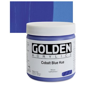 Open in modal - Golden Heavy Body Artist Acrylic - Cobalt Blue Hue, 16 oz Jar and swatch