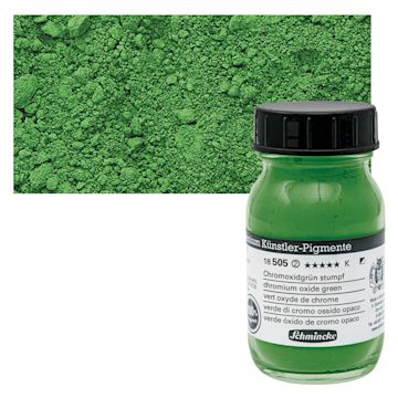 Open in modal - Schmincke Pigment - Chromium Oxide Green, 100 ml Jar and swatch