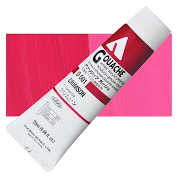 Open in modal - Holbein Acrylic Gouache - Crimson, 40 ml tube and swatch