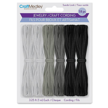 Craft Medley Faux Suede Jewelry Craft Cord Set - Gray Scale, Pkg of 18 (front of packaging)
