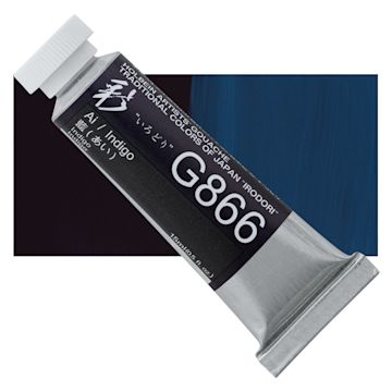 Open in modal - Holbein Irodori Artist Gouache - Indigo, 15 ml, Tube and swatch