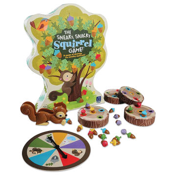 Educational Insights The Sneaky Snacky Squirrel Game, contents laid out in front of the packaging. 