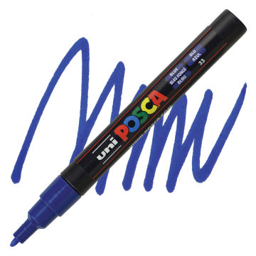 Open in modal - Posca Paint Marker - Blue, Fine, Bullet Tip, 0.9 mm-1.3 mm - marker and swatch