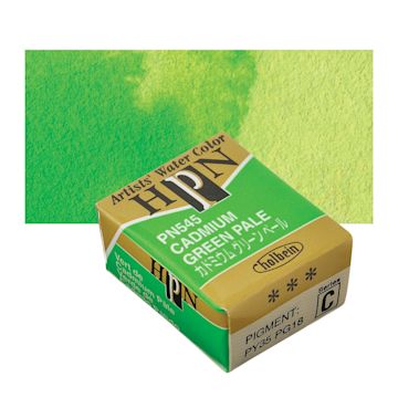 Open in modal - Holbein Artists' Watercolor Half Pan - Cadmium Green Pale and swatch