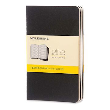 Open in modal - Moleskine Cahier Journals - 5-1/2'' x 3-1/2'', Gridded, Black, Pkg of 3