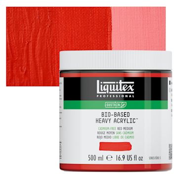 Open in modal - Liquitex Bio-Based Heavy Acrylic Paint - Cadmium-Free Red Medium, 500 ml jar and swatch