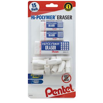 Open in modal - 
Pentel Hi-Polymer Erasers - Front of 15 Assorted Eraser Package shown