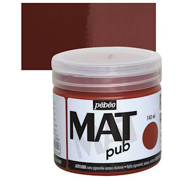 Open in modal - Pebeo Mat Pub Acrylic Paint - Burnt Sienna, 140 ml jar and swatch