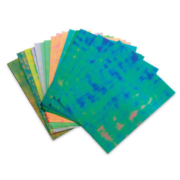 Black Ink Dotty Embossed Iridescent Papers - 40 Sheet assortment of colors shown in fan
