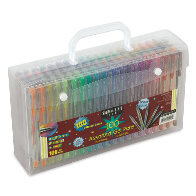 Sargent Art Gel Pens - 100 Pc Set shown in reusable Carry box with handle