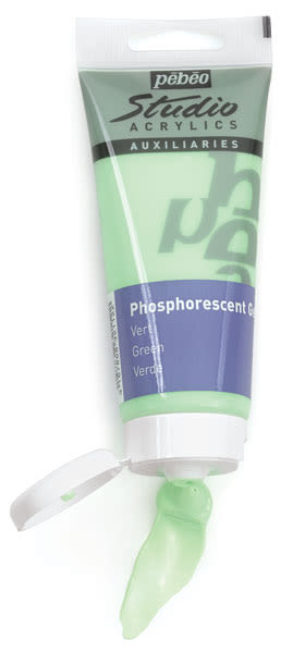 Pebeo Phosphorescent Gel - Green shown squeezed out of open tube