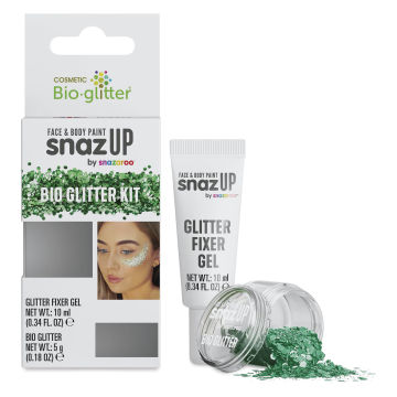 Snazaroo Bio Glitter Kit - Green (Glitter and Fixer Gel next to kit)