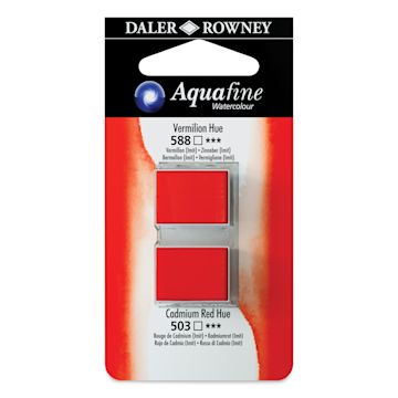Open in modal - Daler-Rowney Aquafine Watercolors - Set of 2, Vermilion Hue and Cadmium Red Hue, Half Pan