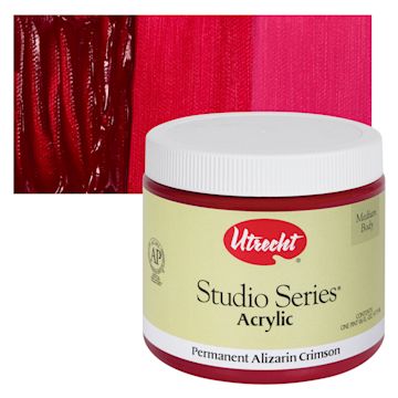 Open in modal - Utrecht Studio Series Acrylic Paint - Permanent Alizarin Crimson, 473 ml jar and swatch