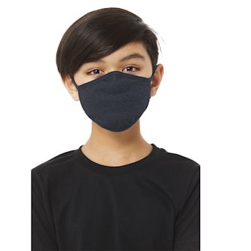 Open in modal - Bella Canvas Kids Reusable Face Mask - Front view of Child in Navy Mask
