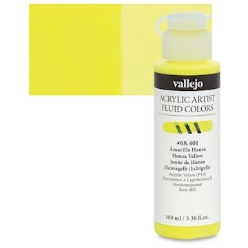 Open in modal - Vallejo Fluid Acrylic - Hansa Yellow, 100 ml and swatch