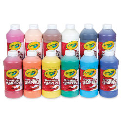 Crayola Premier Tempera - Set of 12 colors in 16 oz bottles shown in two rows