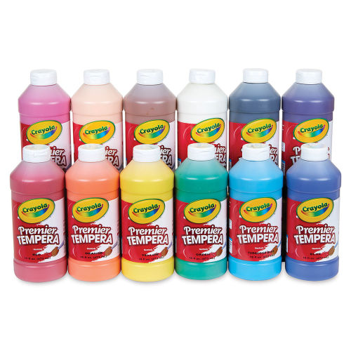 Crayola Premier Tempera - Set of 12 assorted colors, 16 oz bottles