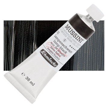 Open in modal - Schmincke Mussini Oil Color - Lamp Black, 35 ml tube and swatch