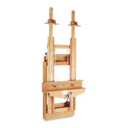 Best Wallmount Easel - Angled view showing masts extended, hand crank and storage shelf