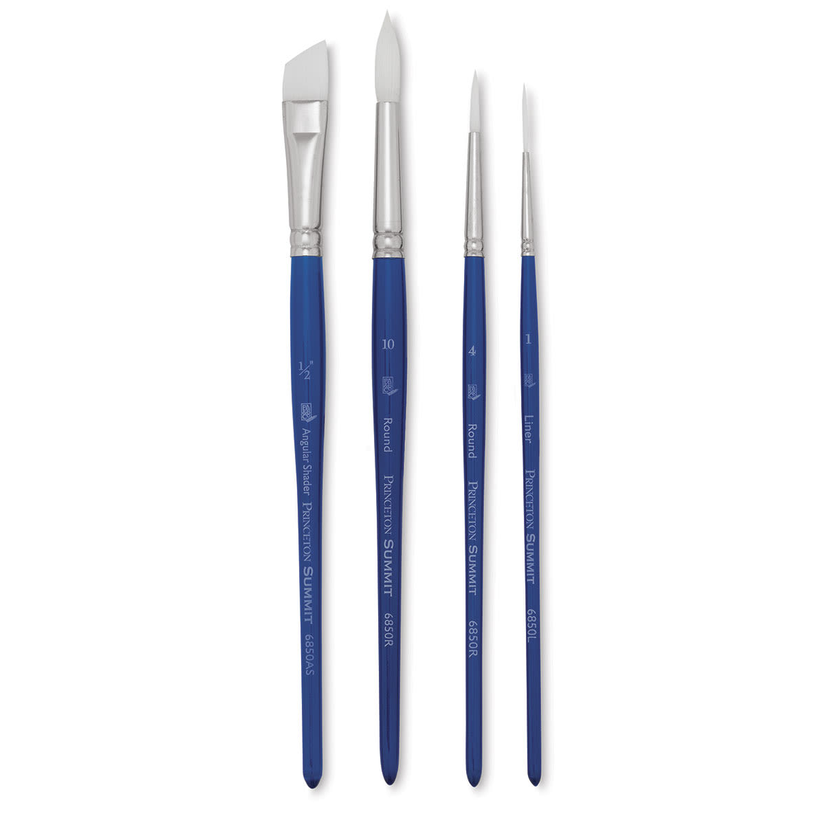 Summit Series 6850 White Soft Synthetic Brush Set - Set of 4 shown upright