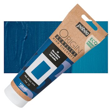 Open in modal - Pebeo Origin Acrylic Paint - Cerulean Blue, 120 ml tube and swatch