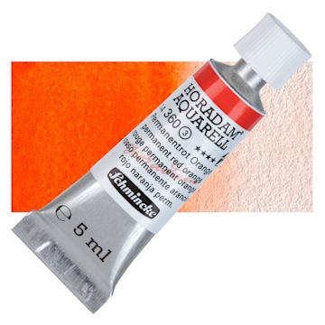 Open in modal - Schmincke Horadam Aquarell Watercolor - Permanent Red Orange, 5 ml tube and swatch