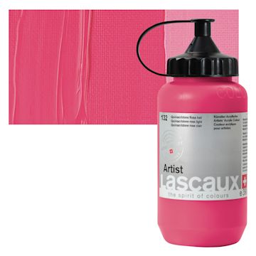 Open in modal - Lascaux Artist Acrylic - Quinacridone Rose Light, 390 ml Tube and swatch