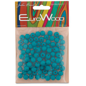 John Bead Euro Wood Beads - Turquoise, Round, 8 mm, Pkg of 100