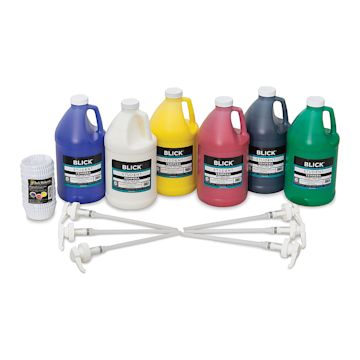 Open in modal - Blick Student Tempera Paints - Set of 6, Pump Kit, Basic Colors, Half Gallon
