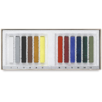 Holbein Artists' Soft Pastel Set - Set of 12 Assorted Colors shown open in package tray