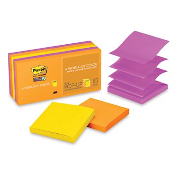 Open in modal - Post-it Super Sticky Notes - Colors of 10 pc 3" x 3" Blank Pop-up Notes shown with package