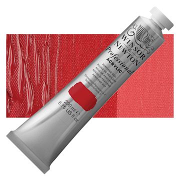 Open in modal - Winsor & Newton Professional Acrylic Paint - Perylene Red, 200 ml tube and swatch