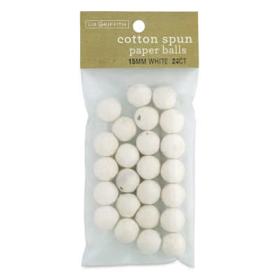 Lia Griffith Cotton Spun Paper Balls - White, 15 mm, Pkg of 24, front of the packaging