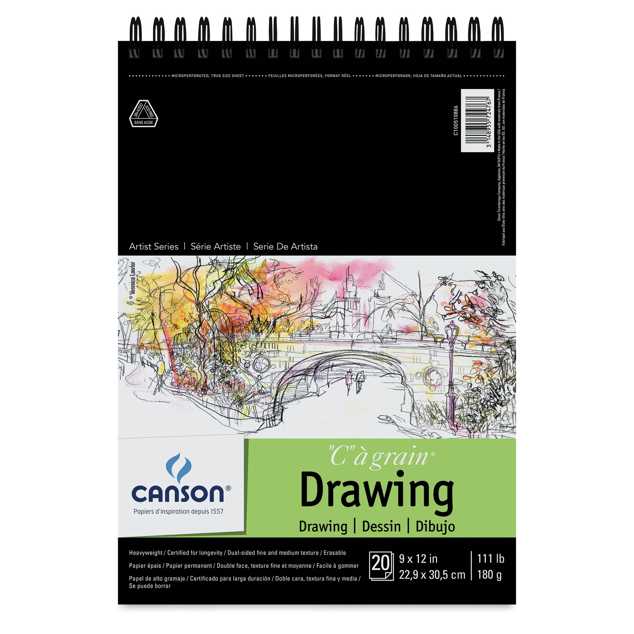 Canson C à Grain A3 180g White Drawing & Sketching Paper Pad, 30 Sheets,  Fine Grain Texture, Glued on Short Side, Ideal for Professional Artists