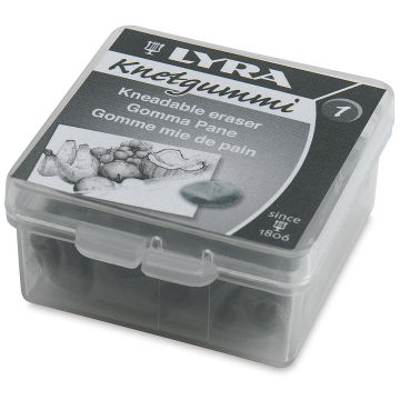 Lyra Kneadable Eraser - Angled view of eraser in plastic storage box
