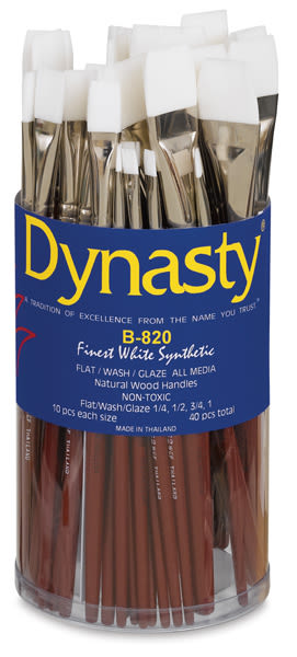 Open in modal - 
Finest White Synthetic Flat Wash, 40 Brush Assortment Short Handle Outside of Package