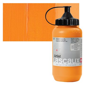 Open in modal - Lascaux Artist Acrylic - Cadmium Orange Light, 390 ml Tube and swatch