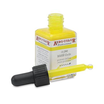 Open in modal - Aero Color Professional Airbrush Colors - Primary Yellow bottle open with dropper adjacent
