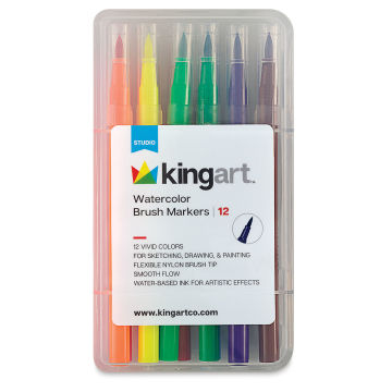 Kingart Watercolor Brush Marker Sets - Front of package of 12 Markers