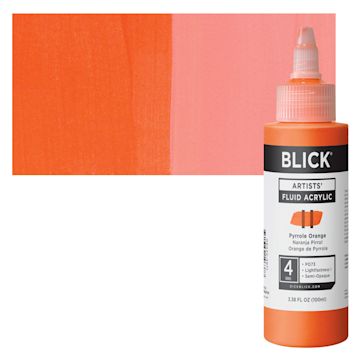 Open in modal - Blick Artists’ Fluid Acrylic - Pyrrole Orange, 100 ml bottle and swatch